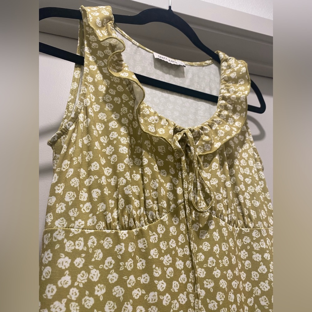 Grace Karin Olive Green Floral Midi Dress with White Print - Picture 7 of 16